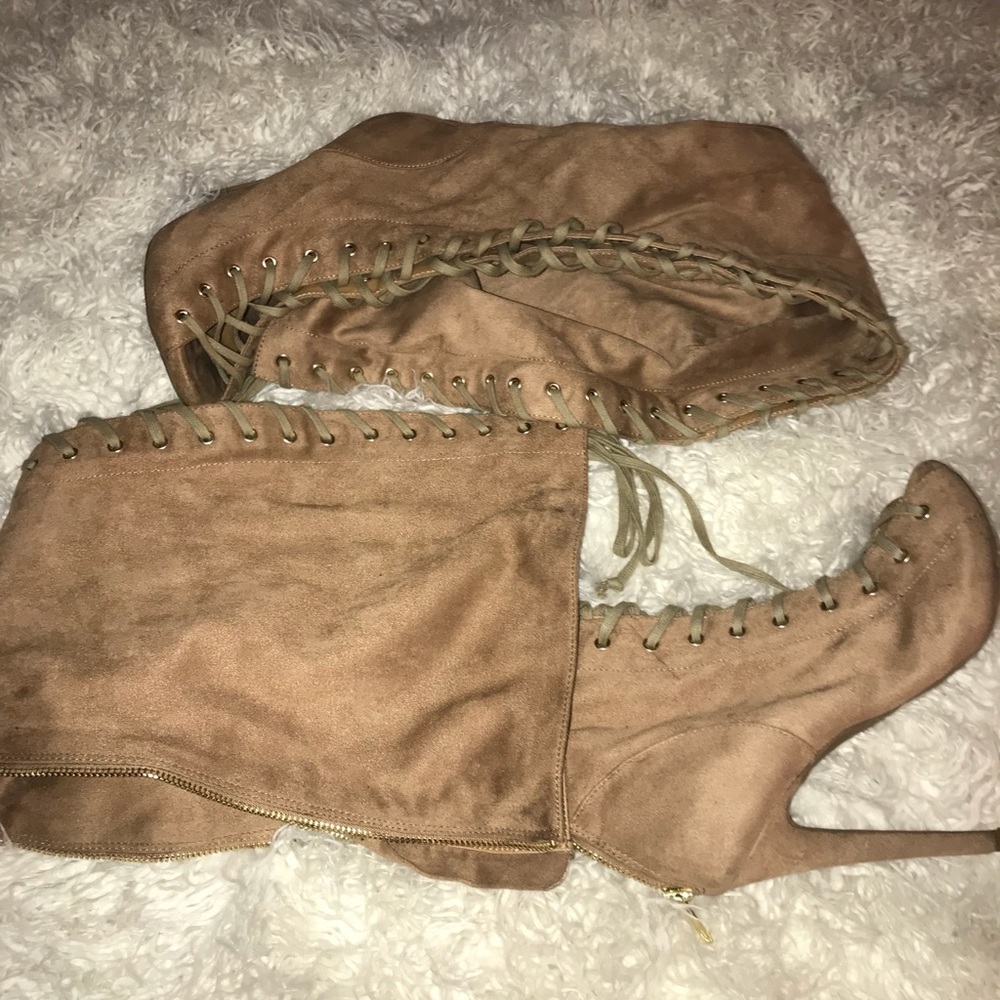 Ziti soho thigh high back zip lace up booties - Picture 3 of 4